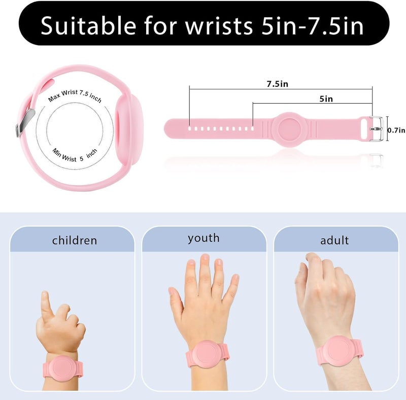 Foweroty 1|2 Pack for AirTag Bracelet for Kids, Waterproof for Air tag Holder with Soft Silicone Full Coverage Anti-Lost Hidden for Airtag Wristband Accessories Watch Band for Child, Light Pink - Image 3